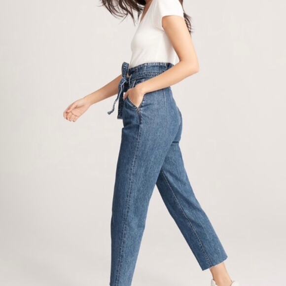 Abercrombie & Fitch Waist Tie Paperbag Mom High Rise Straight Leg Jeans 26/2R - Picture 3 of 8